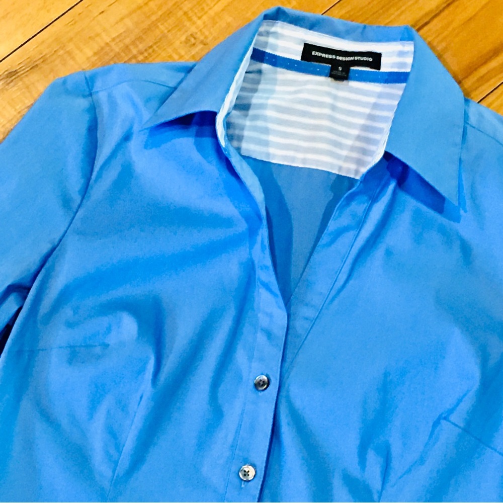 Express design Studio sky blue button down dress shirt career workwear o…
